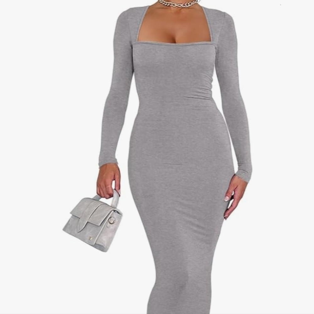 ReoRia Chic Gray Long Sleeve Dress
